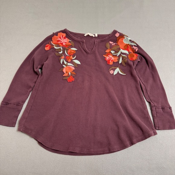 Soft Surroundings Tops - Soft Surroundings Top‎ Womens M Purple Cotton Embroidered Thermal Floral Boho